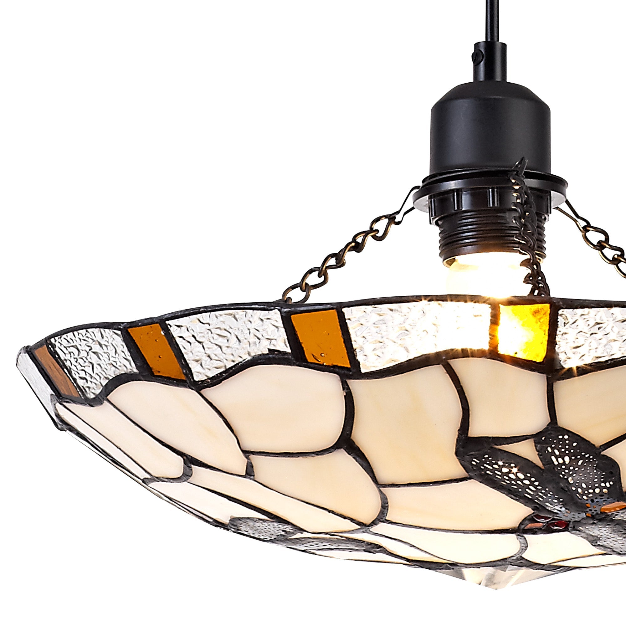 Odyssey 1 Light Pendant E27 With 35cm Tiffany Shade, Various Finishes & Clear Crystal & Black