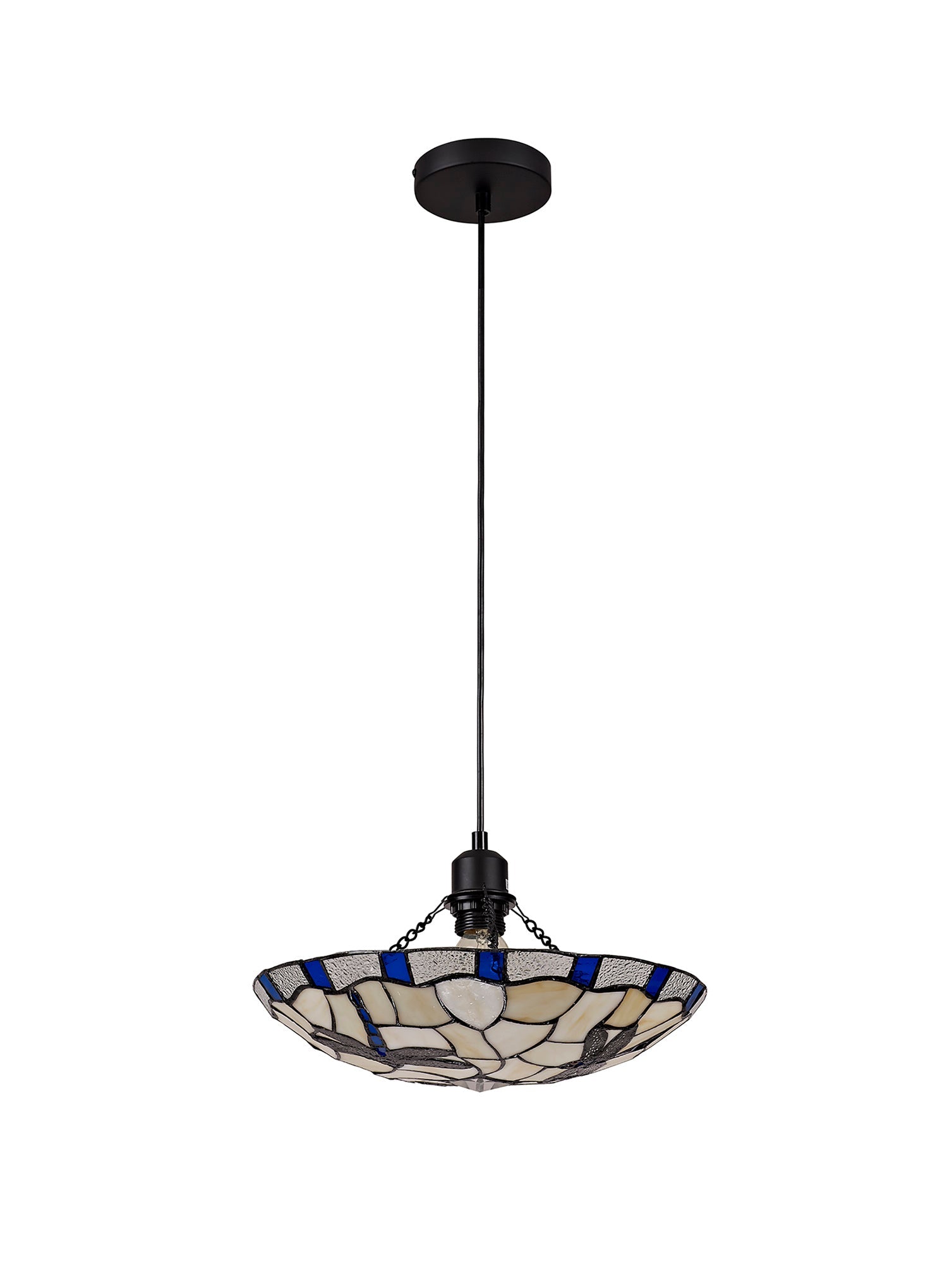 Odyssey 1 Light Pendant E27 With 35cm Tiffany Shade, Various Finishes & Clear Crystal & Black