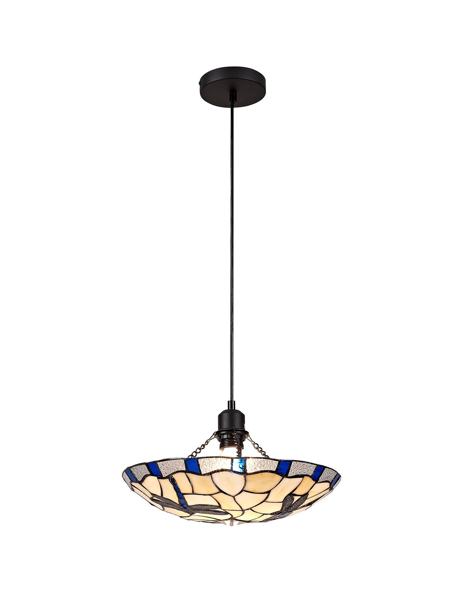 Odyssey 1 Light Pendant E27 With 35cm Tiffany Shade, Various Finishes & Clear Crystal & Black
