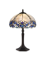 Oksana 1/2 Light Octagonal/Tree/Curved Table Lamp E27 With Tiffany Shade, Blue & Clear Crystal & Aged Antique Brass