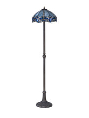 Oksana 2 Light Leaf/Octagonal/Stepped Design Floor Lamp E27 With 40cm Tiffany Shade, Blue & Clear Crystal & Aged Antique Brass