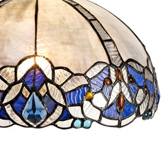 Oksana 2/3 Light Centre Ceiling Downlight E27 With Medium/Large Tiffany Shade, Blue & Clear Crystal & Aged Antique Brass