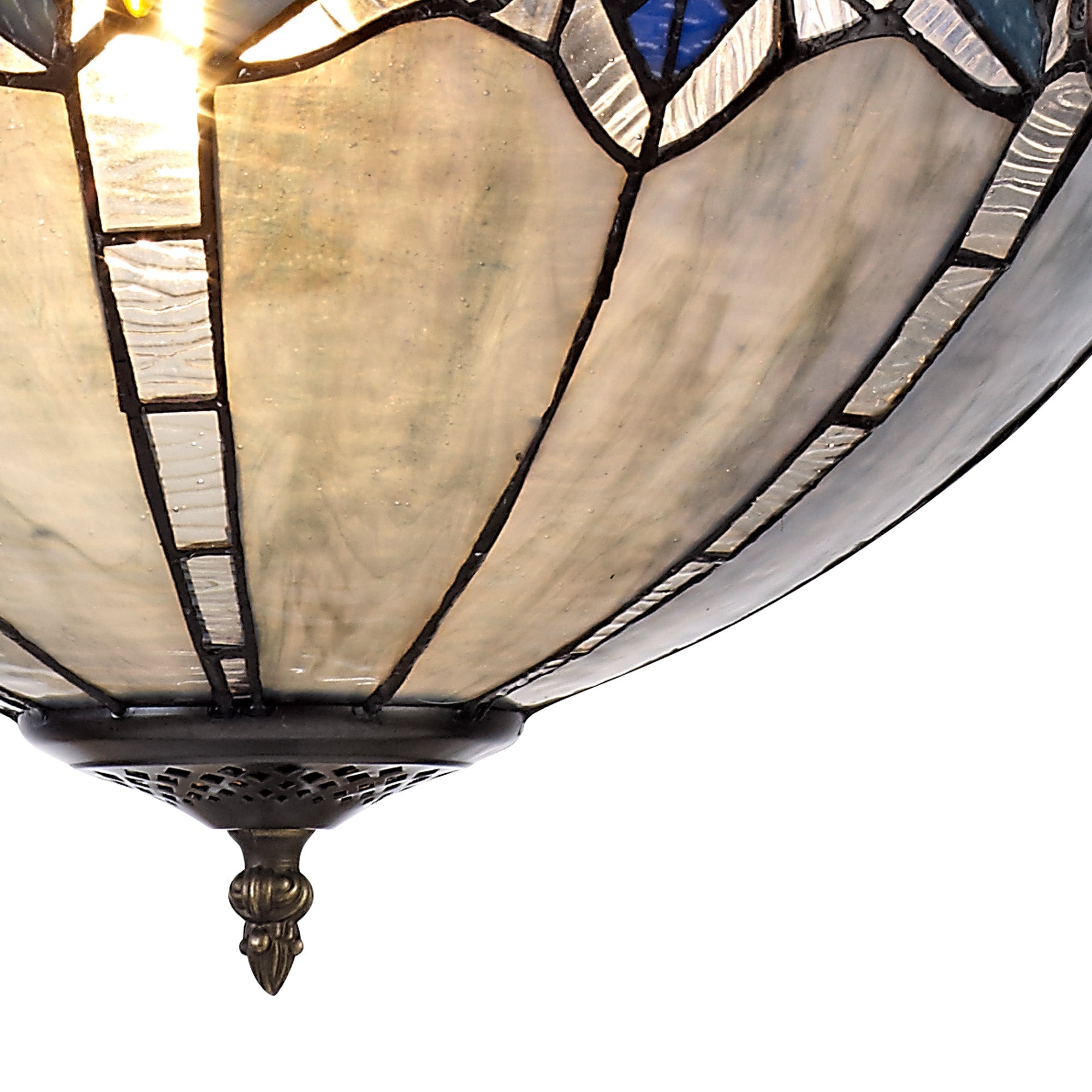 Oksana 2/3 Light Medium/Large Uplighter Centre Ceiling Light E27 With 30cm Tiffany Shade, Blue & Clear Crystal & Aged Antique Brass
