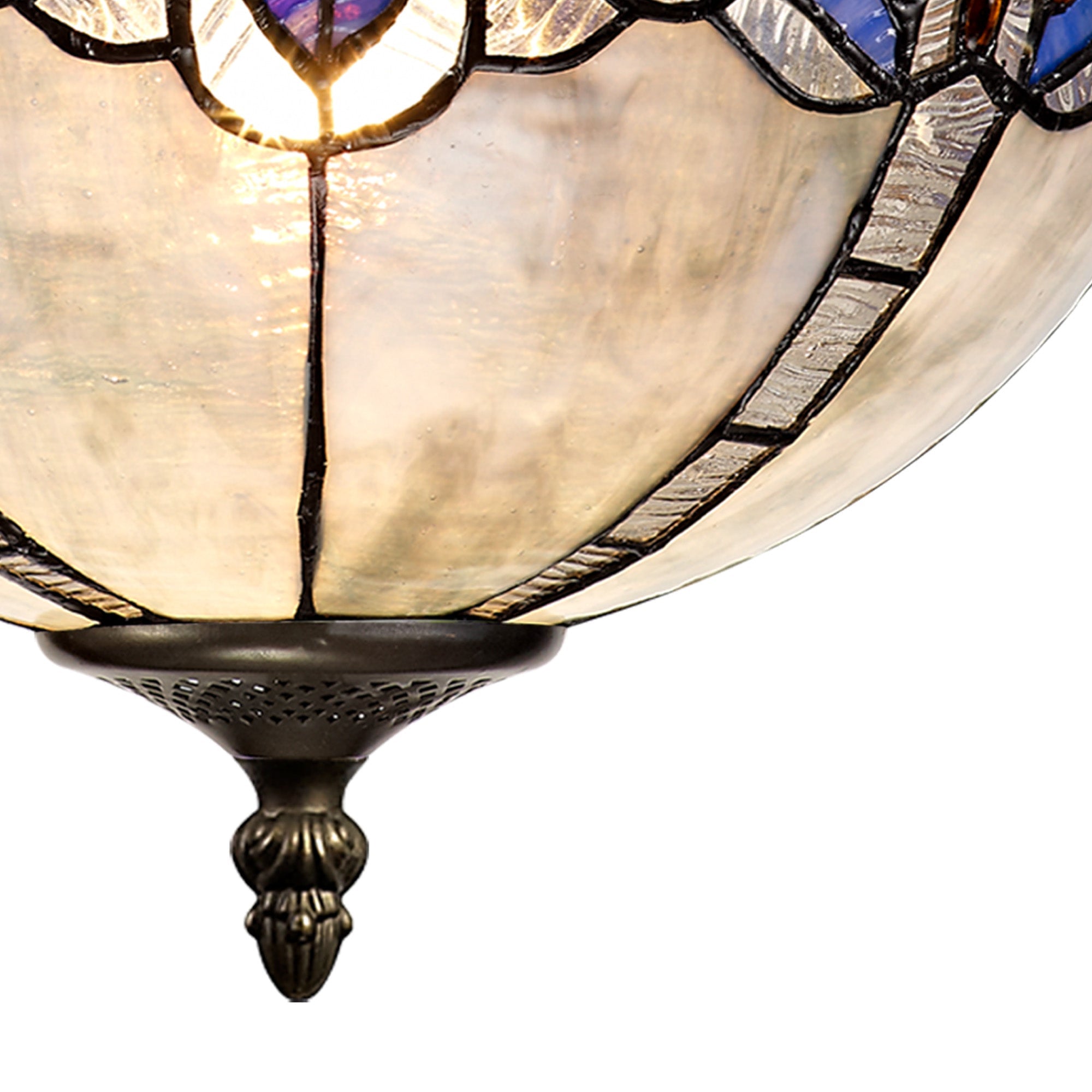 Oksana 2/3 Light Medium/Large Uplighter Centre Ceiling Light E27 With 30cm Tiffany Shade, Blue & Clear Crystal & Aged Antique Brass