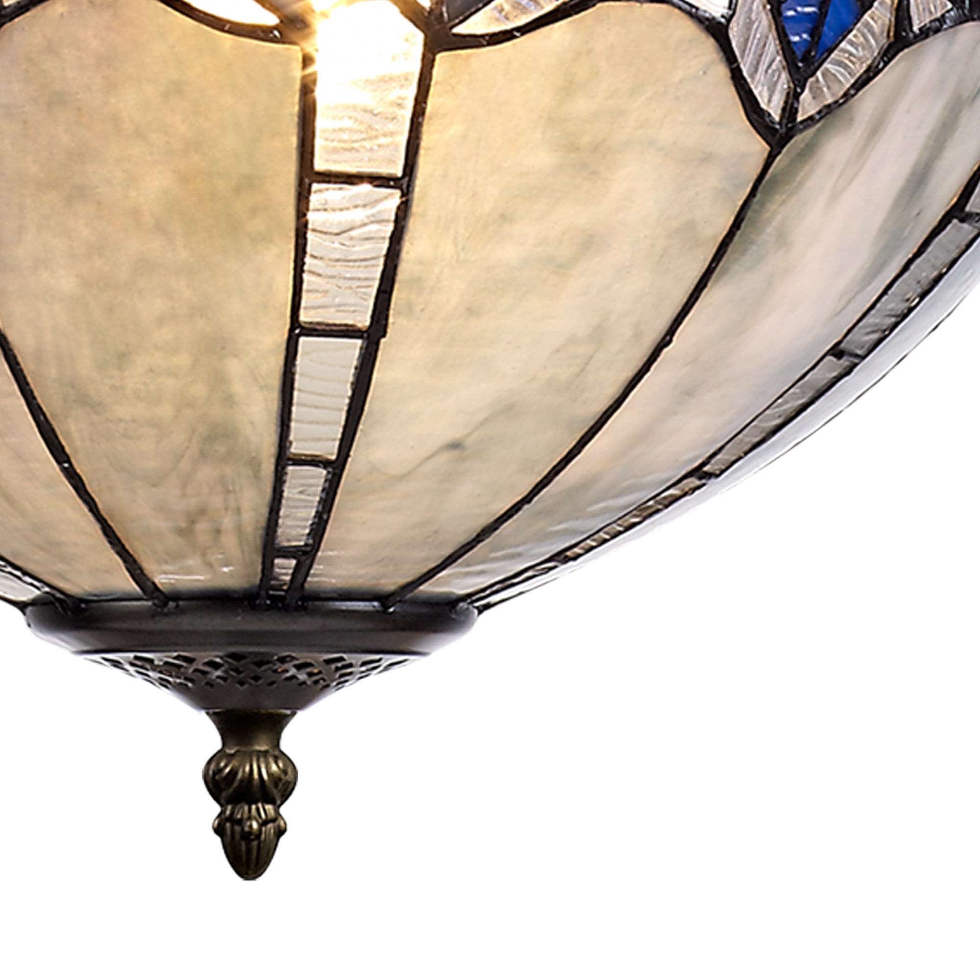 Oksana 2/3 Light Medium/Large Uplighter Centre Ceiling Light E27 With 30cm Tiffany Shade, Blue & Clear Crystal & Aged Antique Brass