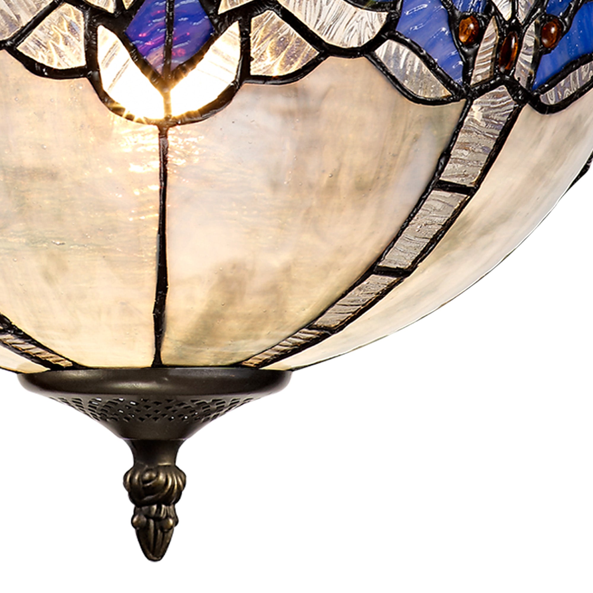 Oksana 2/3 Light Medium/Large Uplighter Centre Ceiling Light E27 With 30cm Tiffany Shade, Blue & Clear Crystal & Aged Antique Brass