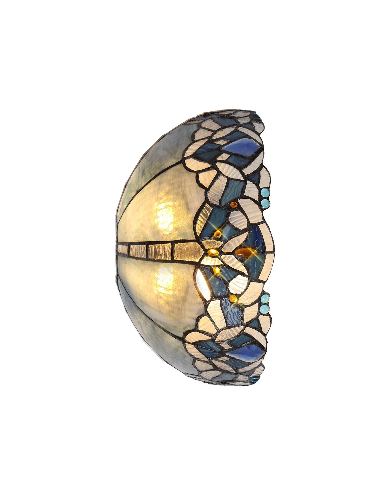Oksana Tiffany 30cm Indoor Double Wall Light, 2 x E14, Blue & Clear Crystal