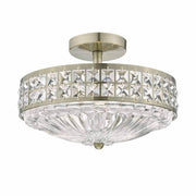 Dar Olona 3L Light Semi Flush Antique Brass Crystal Beads and Glass Diffuser - Cusack Lighting