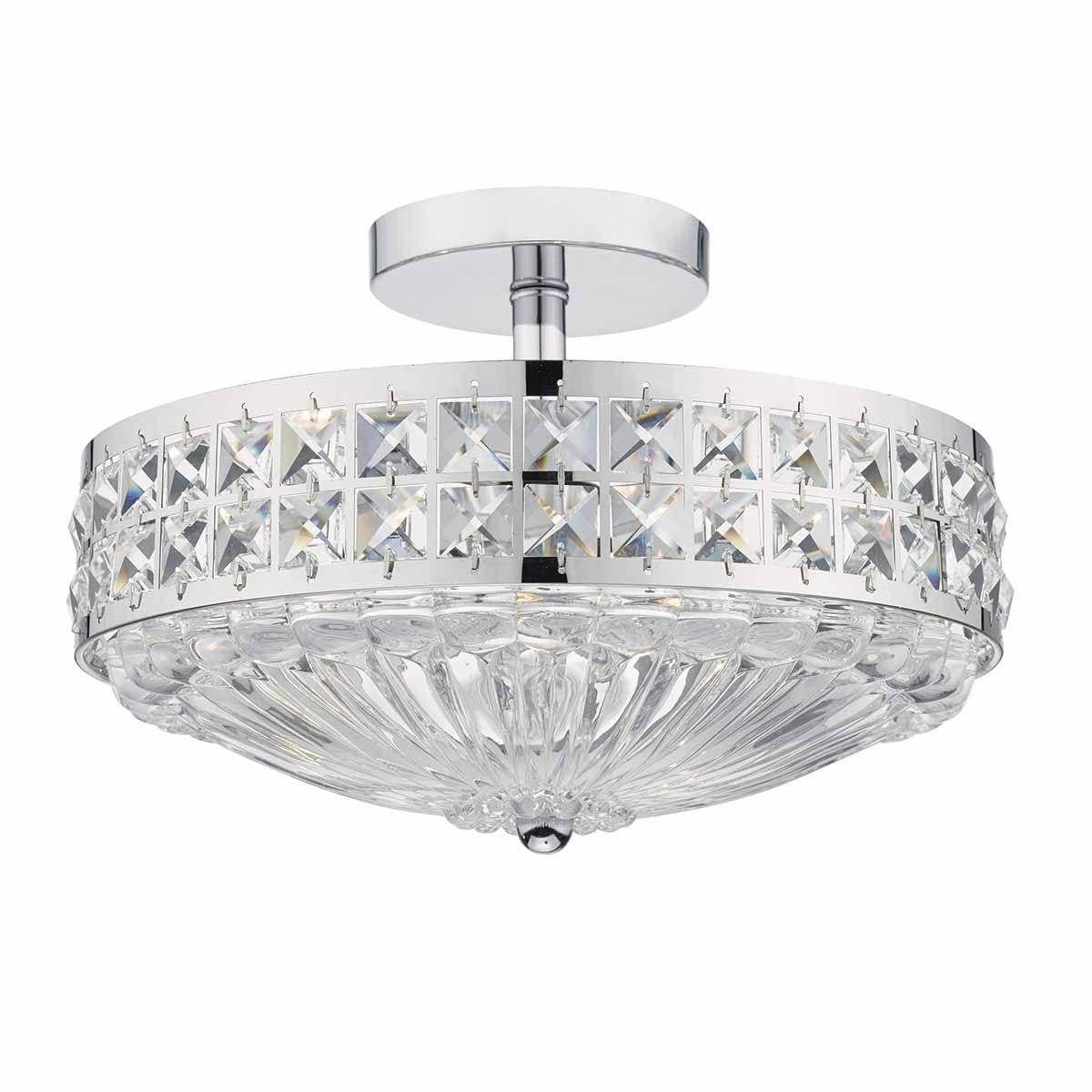 Dar Olona 3L Light Semi Flush Chrome Crystal Beads and Glass Diffuser - Cusack Lighting
