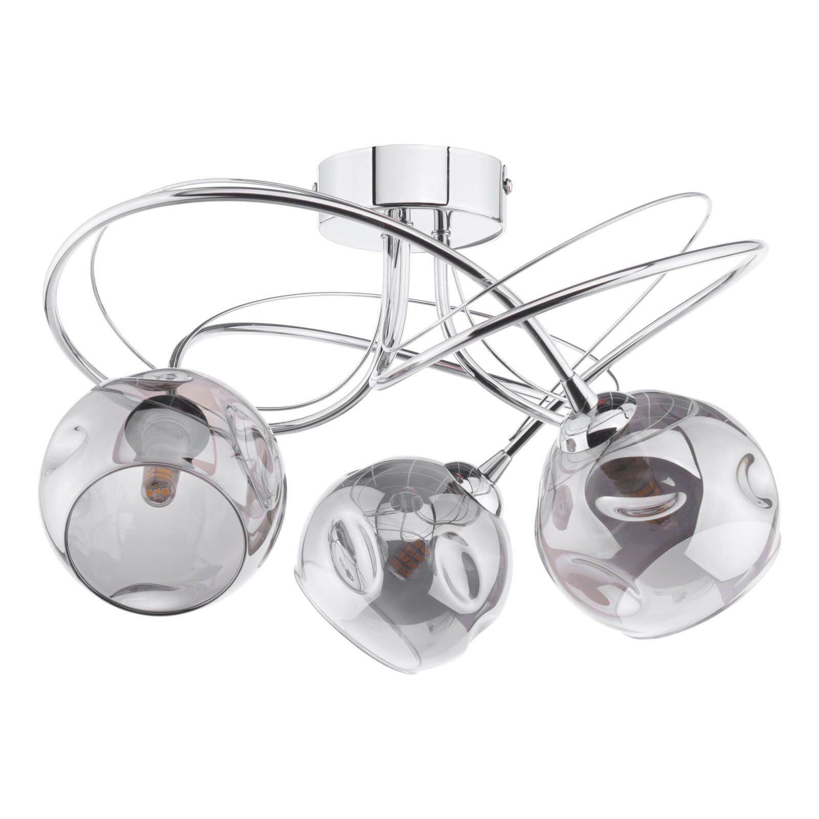 Onawa 3/5Light Semi Flush Ceiling Light -Polished Chrome & Smoked Glass Finish, IP20