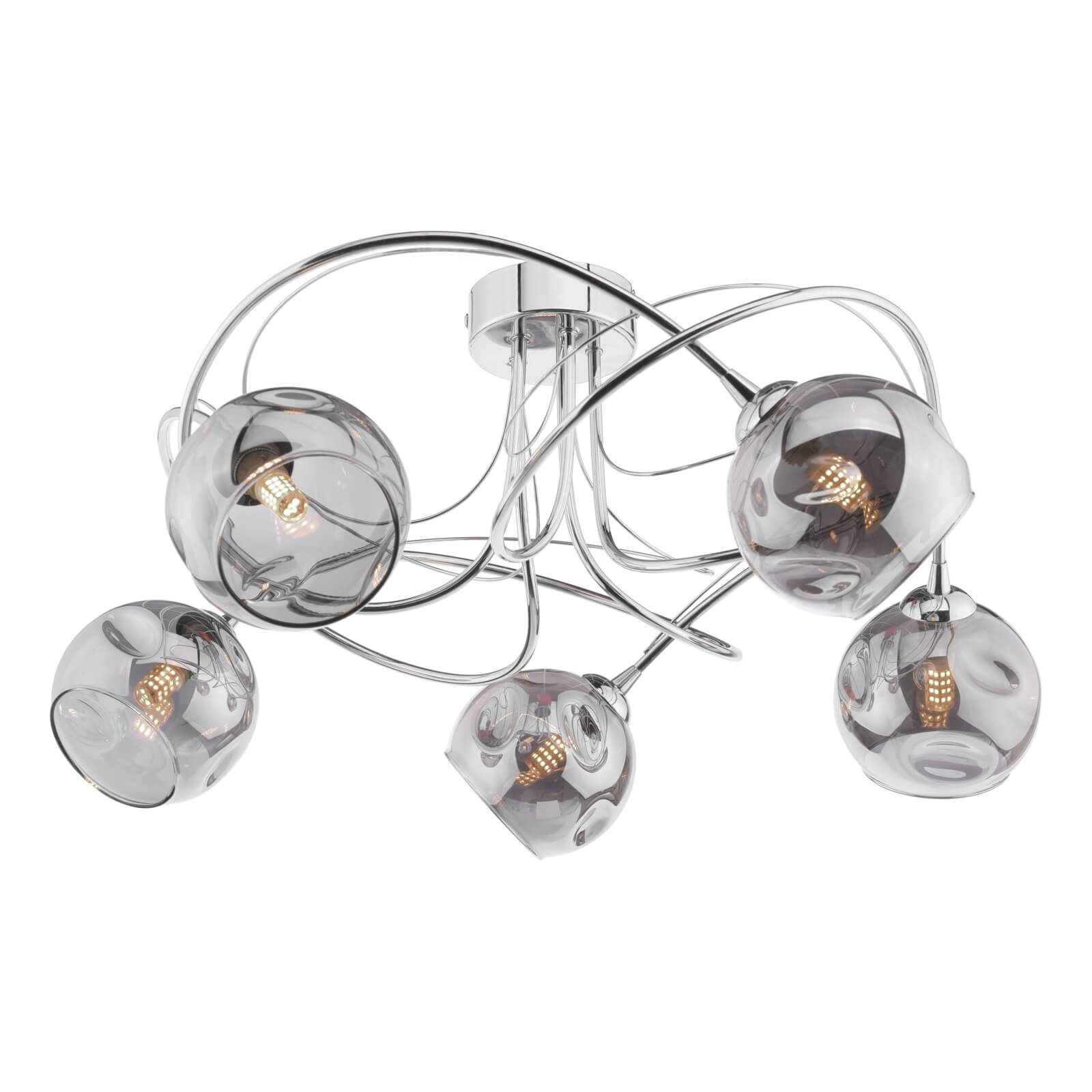 Onawa 3/5Light Semi Flush Ceiling Light -Polished Chrome & Smoked Glass Finish, IP20