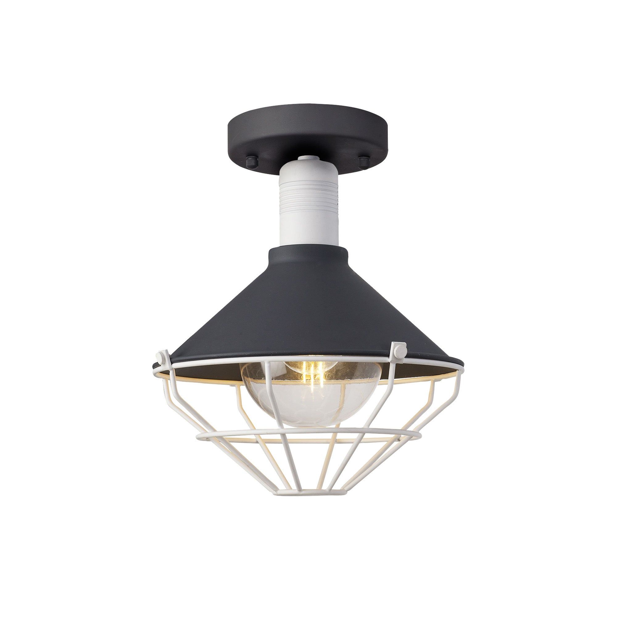 Ontario Semi-Flush Ceiling, 1 Light E27, IP65, Anthracite/Matt White, 2yrs Warranty