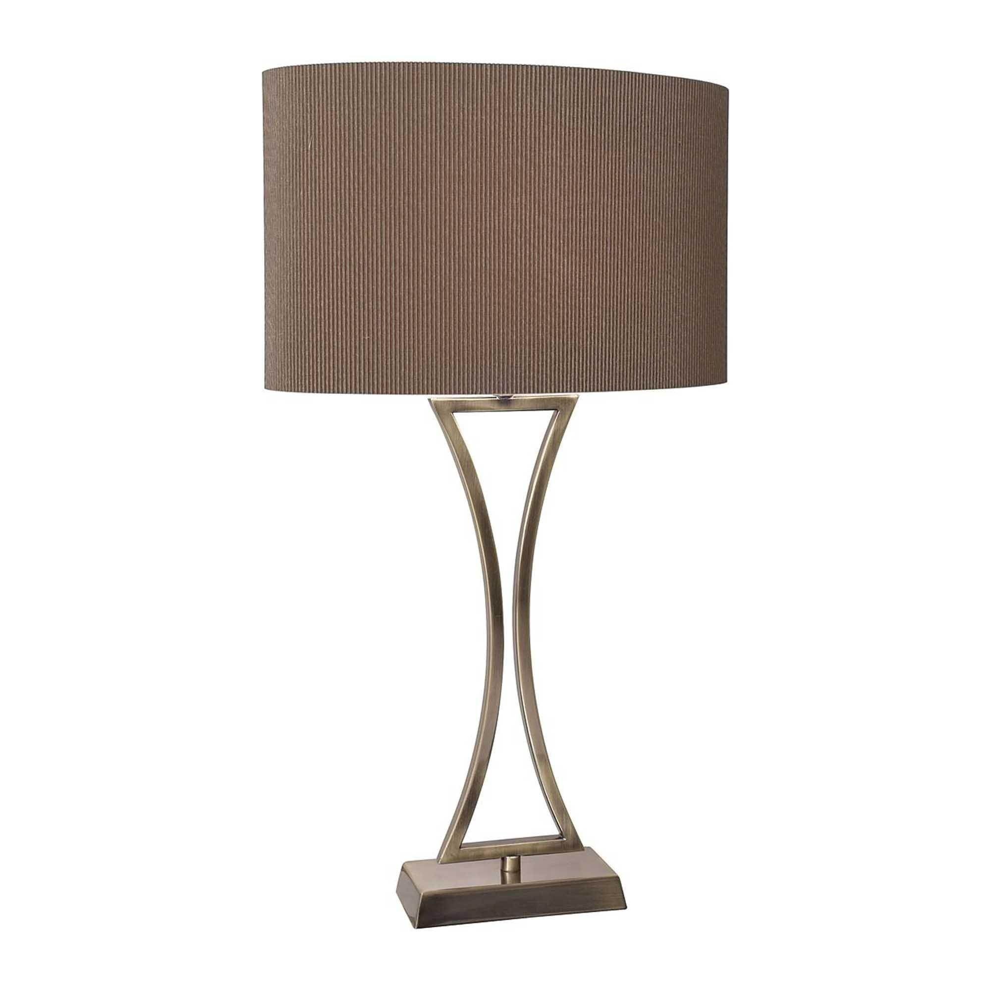 Oporto Wavy Table Lamp Antique Brass complete with Brown Oval Shade - Cusack Lighting