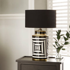 Optic Black and White Optic Stripe Ceramic Table Lamp  - Base Only