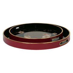 Oriental Bloom Trays (Set of 2) - Black & Gold Finish