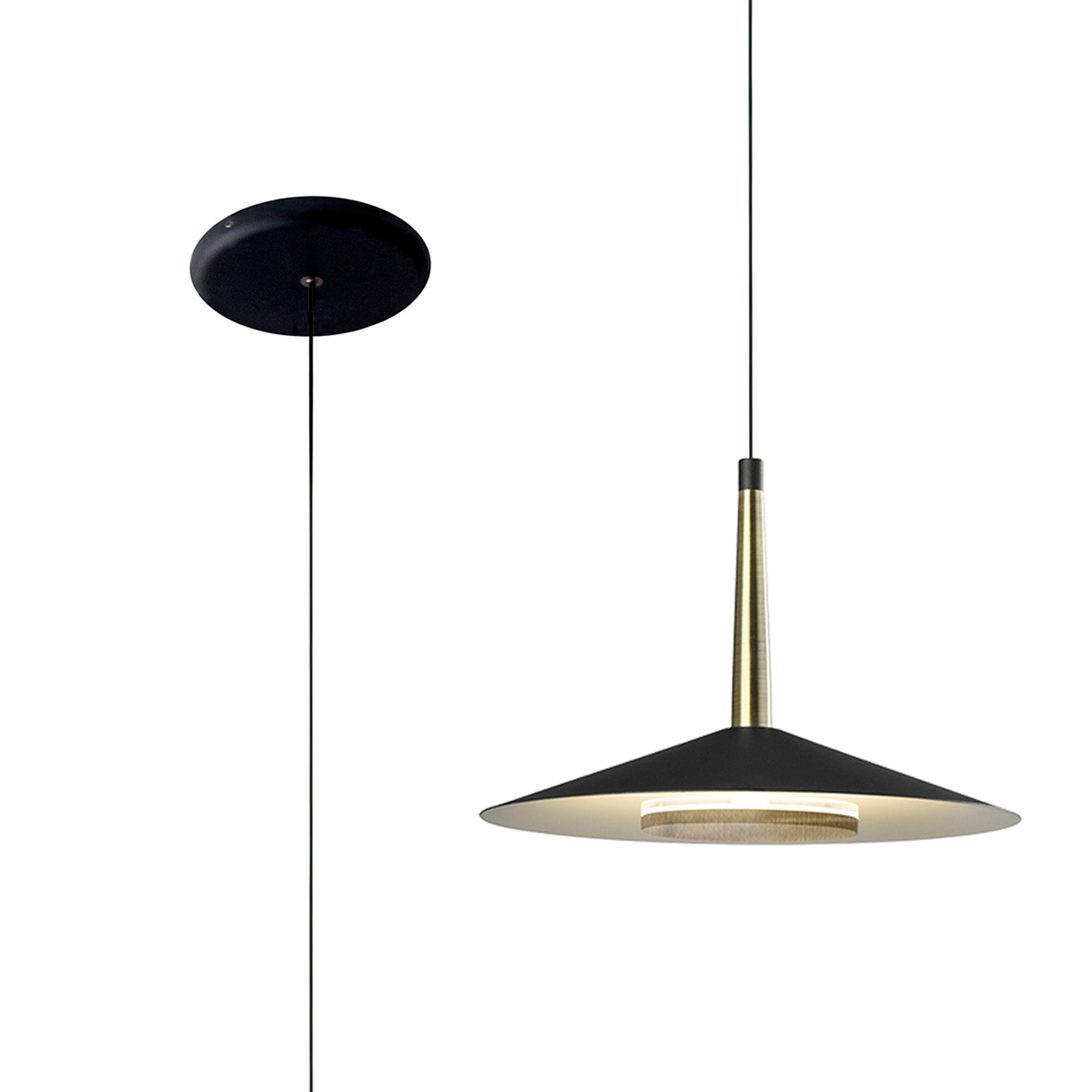 Orion 1Lt Integrated LED Pendant, 8W - Black/ Antique Brass