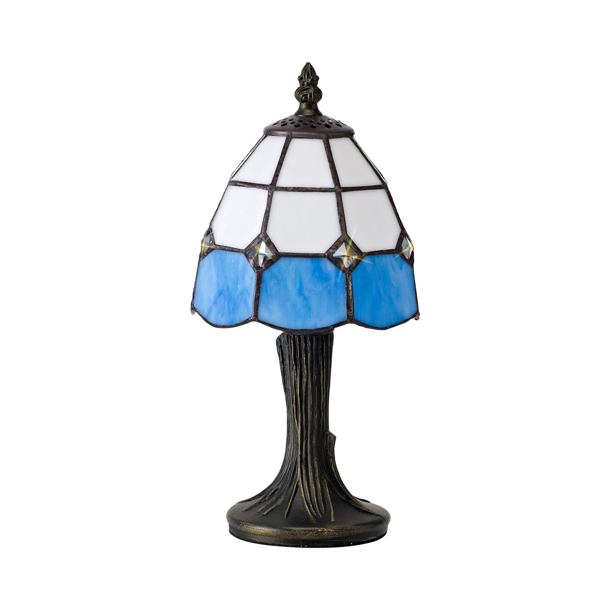 Orly Tiffany Table Lamp, 1 x E14, White & Blue & Clear Crystal Shade