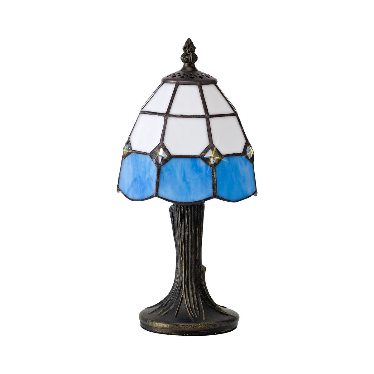 Orly Tiffany Table Lamp, 1 x E14, White & Blue & Clear Crystal Shade
