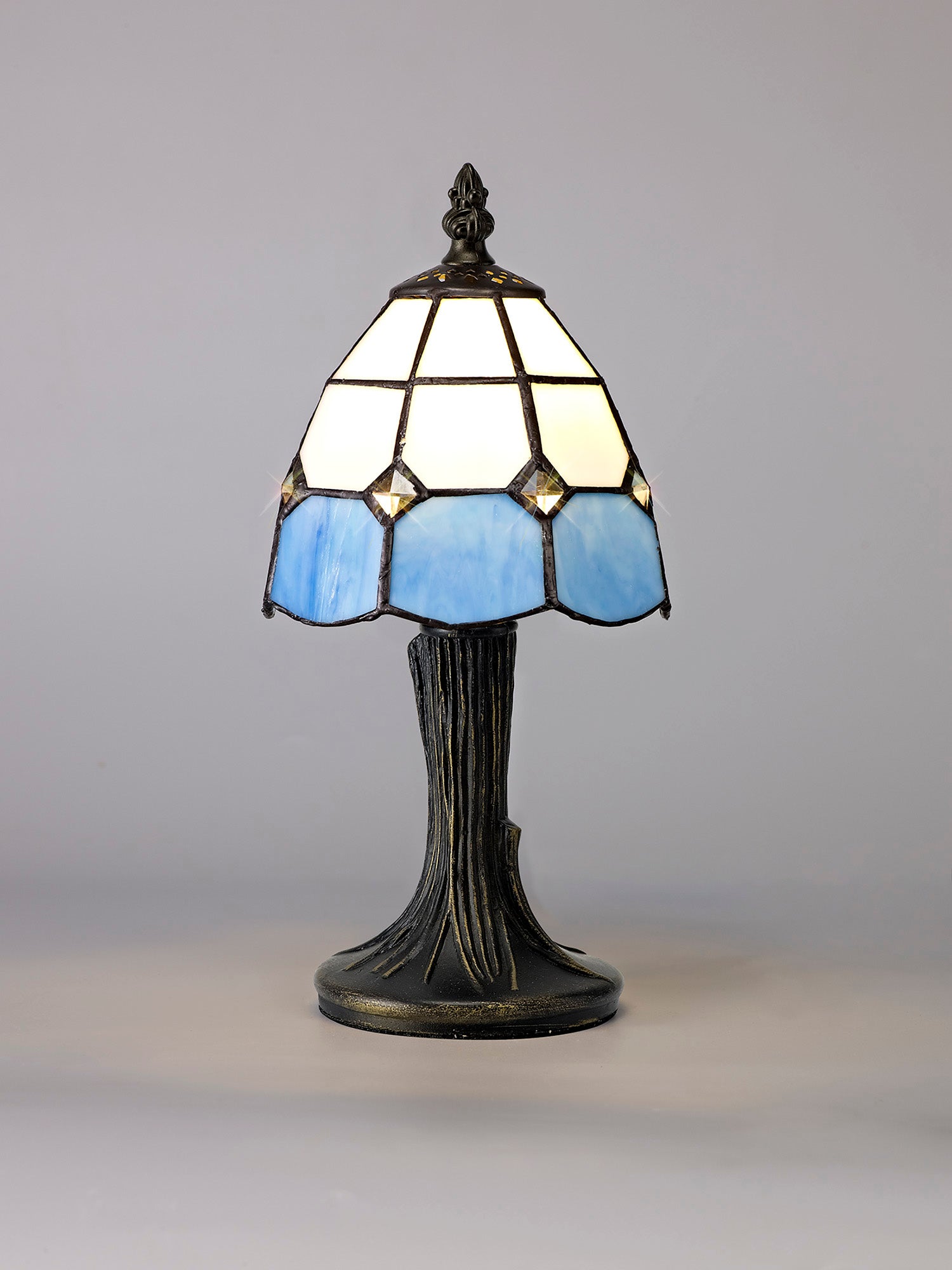 Orly Tiffany Table Lamp, 1 x E14, White & Blue & Clear Crystal Shade