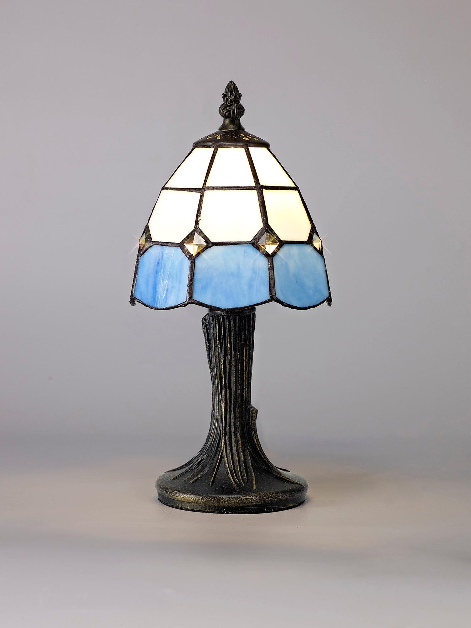 Orly Tiffany Table Lamp, 1 x E14, White & Blue & Clear Crystal Shade
