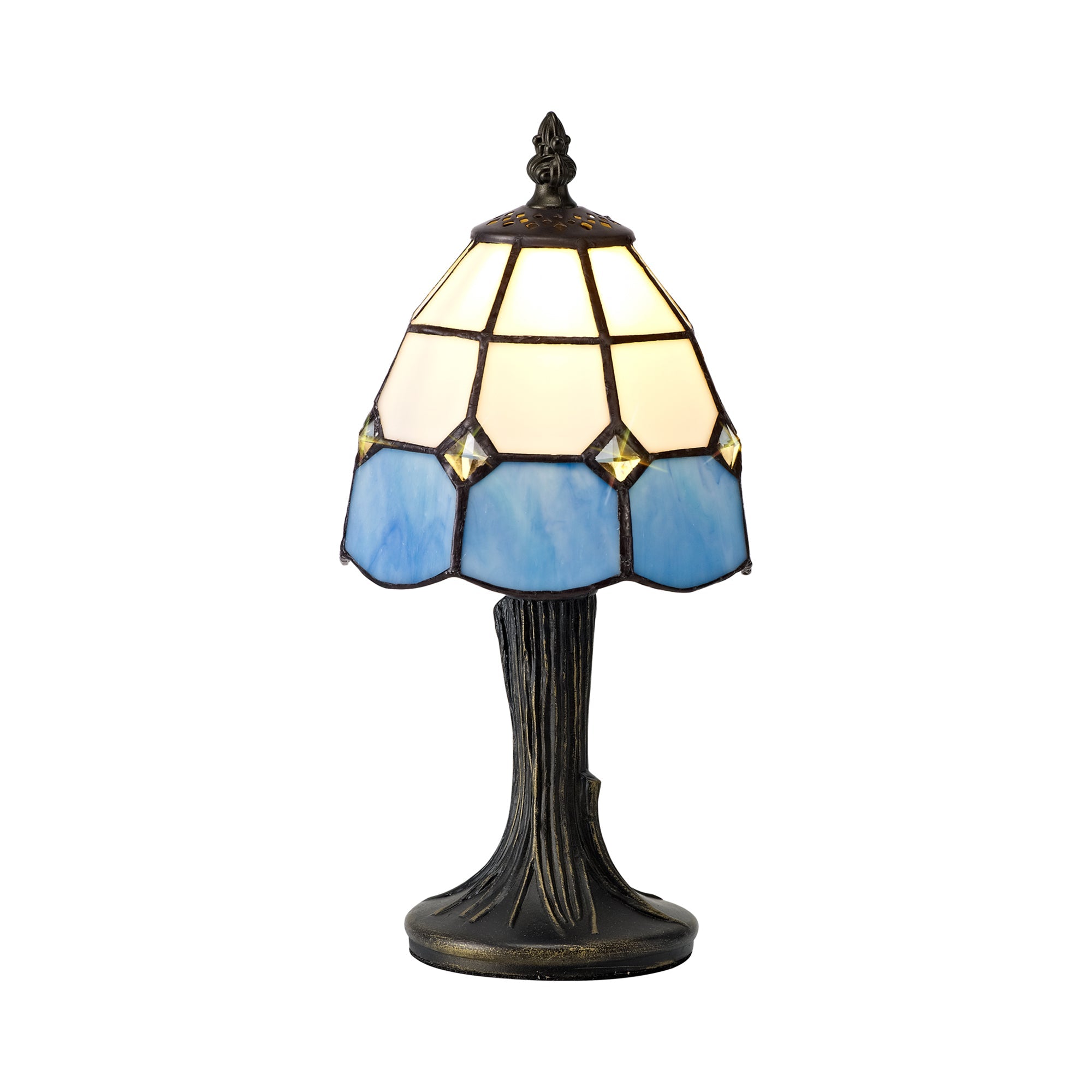 Orly Tiffany Table Lamp, 1 x E14, White & Blue & Clear Crystal Shade