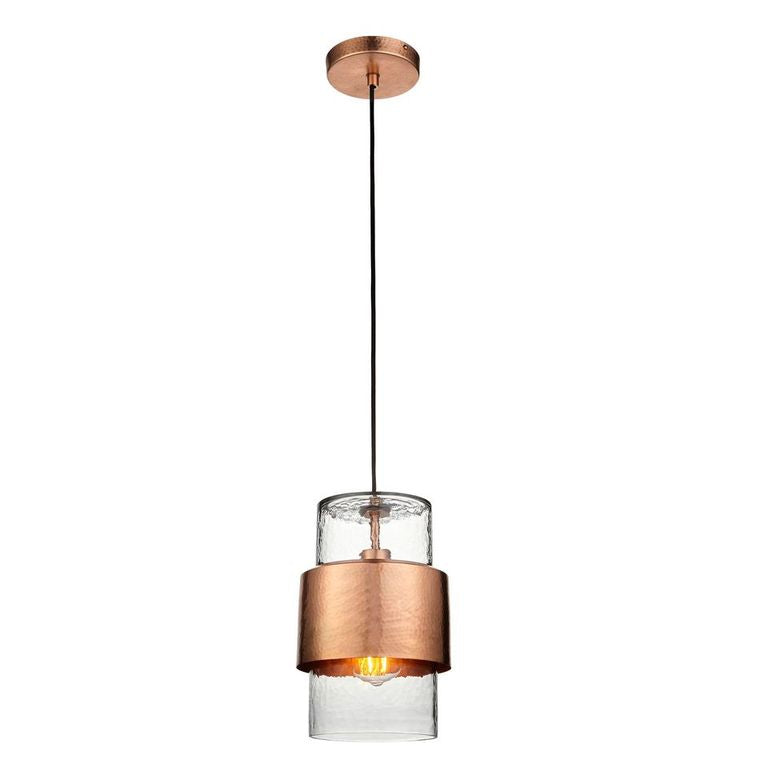 Alimos Hammered Metal & Textured/Clear Glass 1Lt LED Pendant - Various Styles