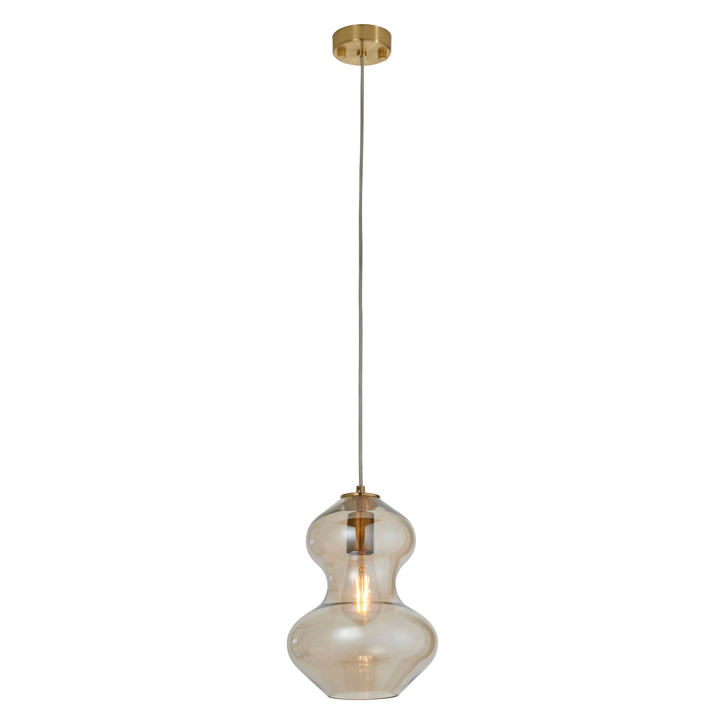 Bistro Satin Brass & Champagne Lustre Glass 1Lt LED Pendant - Various Styles
