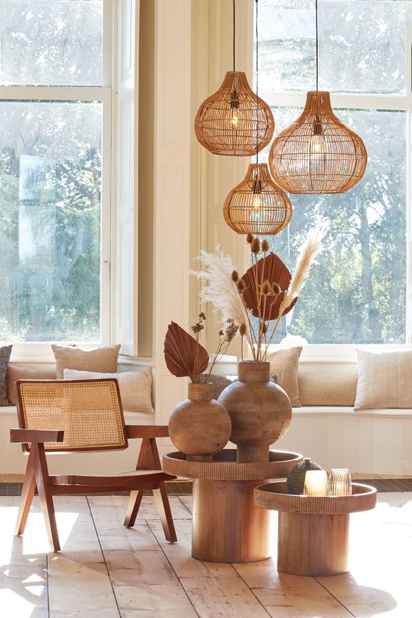 Pacino Small/Medium/Large Hanging Lamp Rattan Natural - Brown/Black Finish