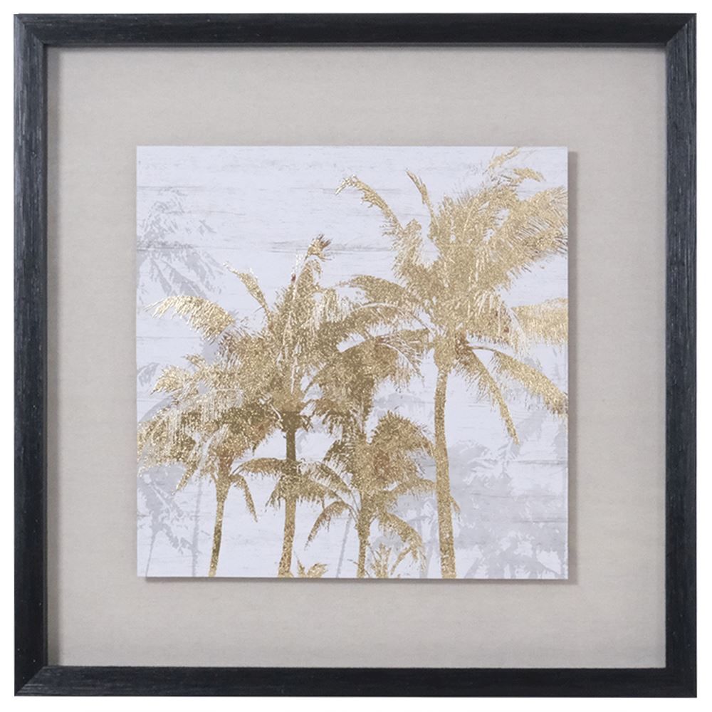 Palm Trees with Gold Leaf in Black Frame B 50X50cm - Wall Art Framed