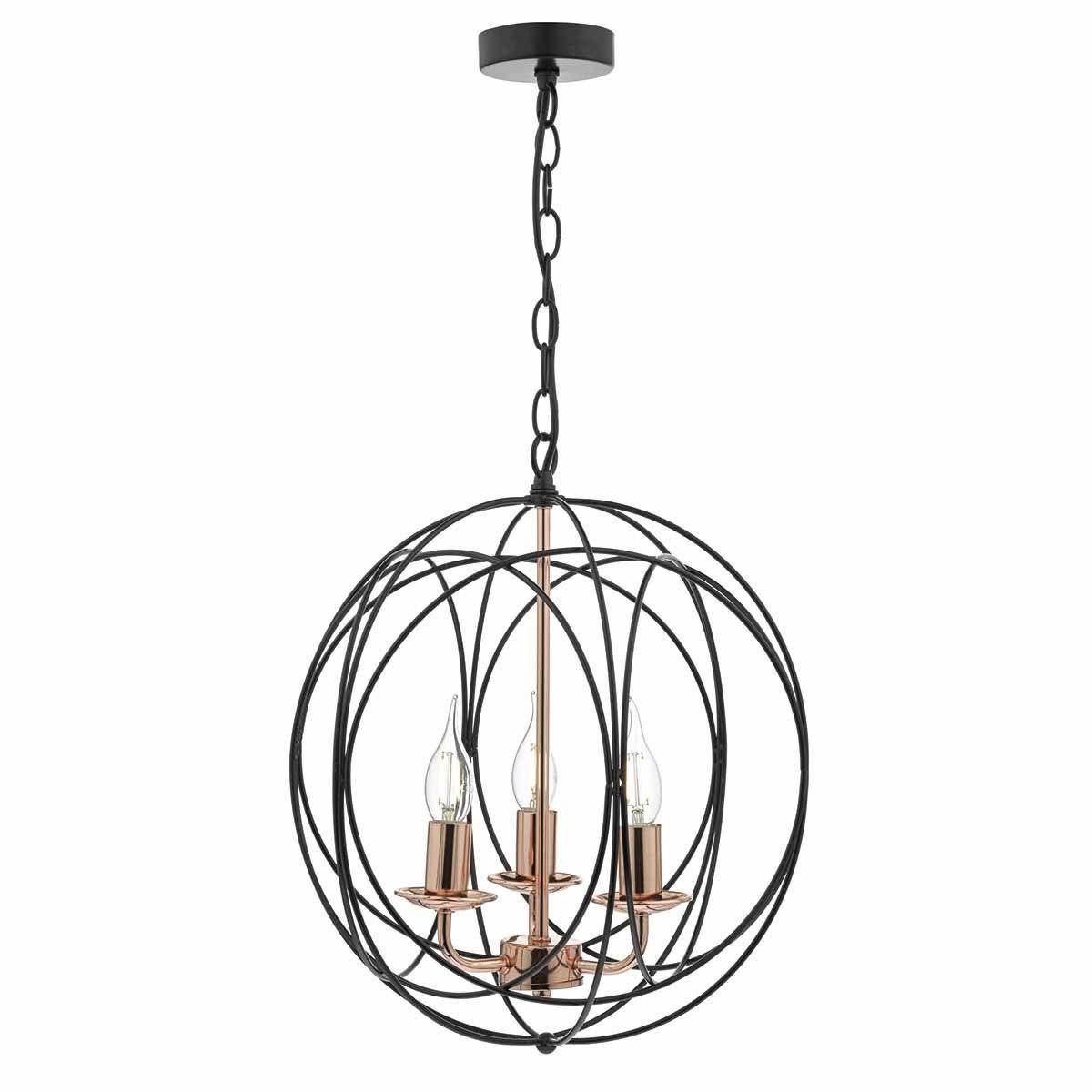 Dar Phoenix 3 Light Fitting Black & Copper - Cusack Lighting