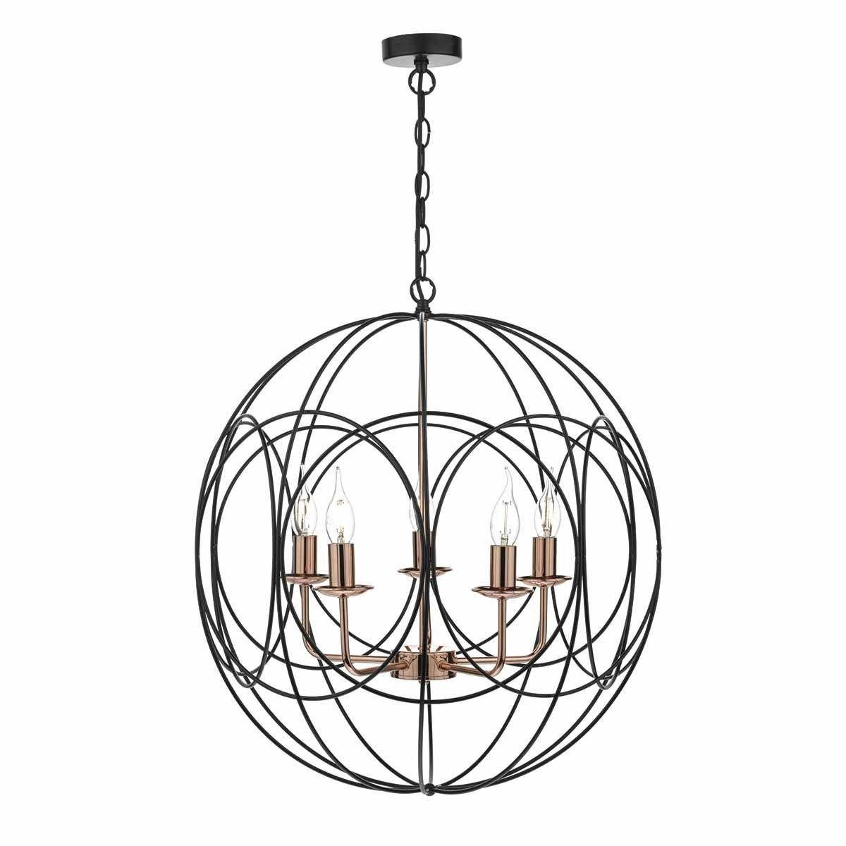 Dar Phoenix 5 Light Pendant Black & Copper - Cusack Lighting