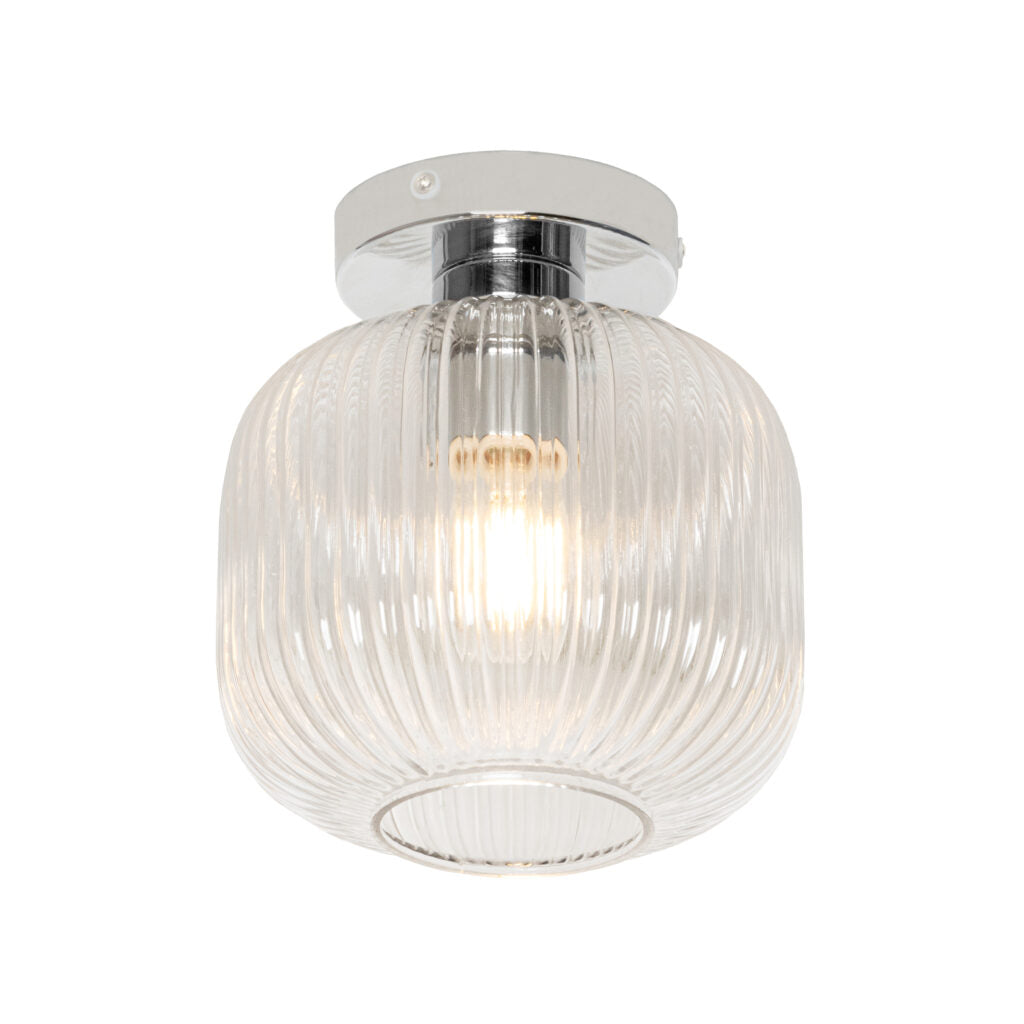 Quebec Ribbed Glass Bathroom Flush Ceiling Light – Chrome/ Satin Brass