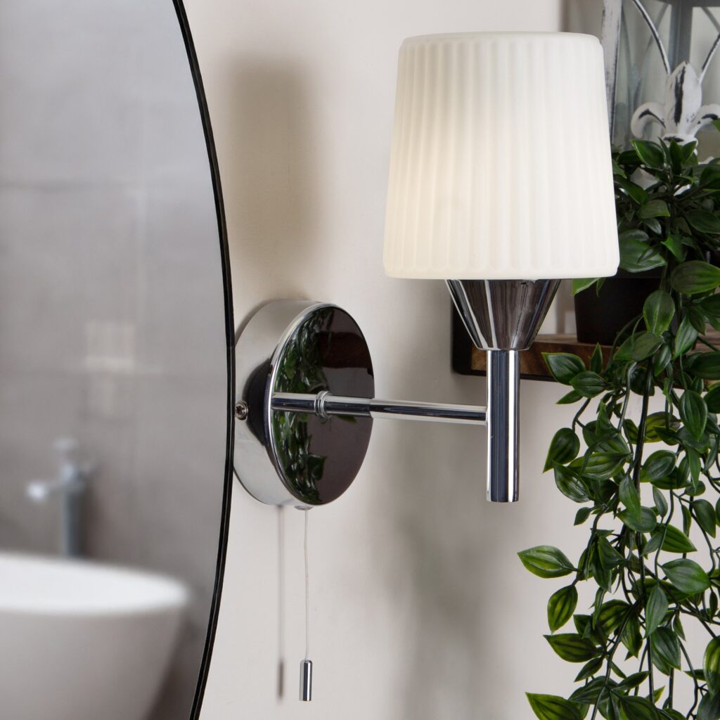 Aquarius Ribbed Opal Glass Bathroom Wall Light