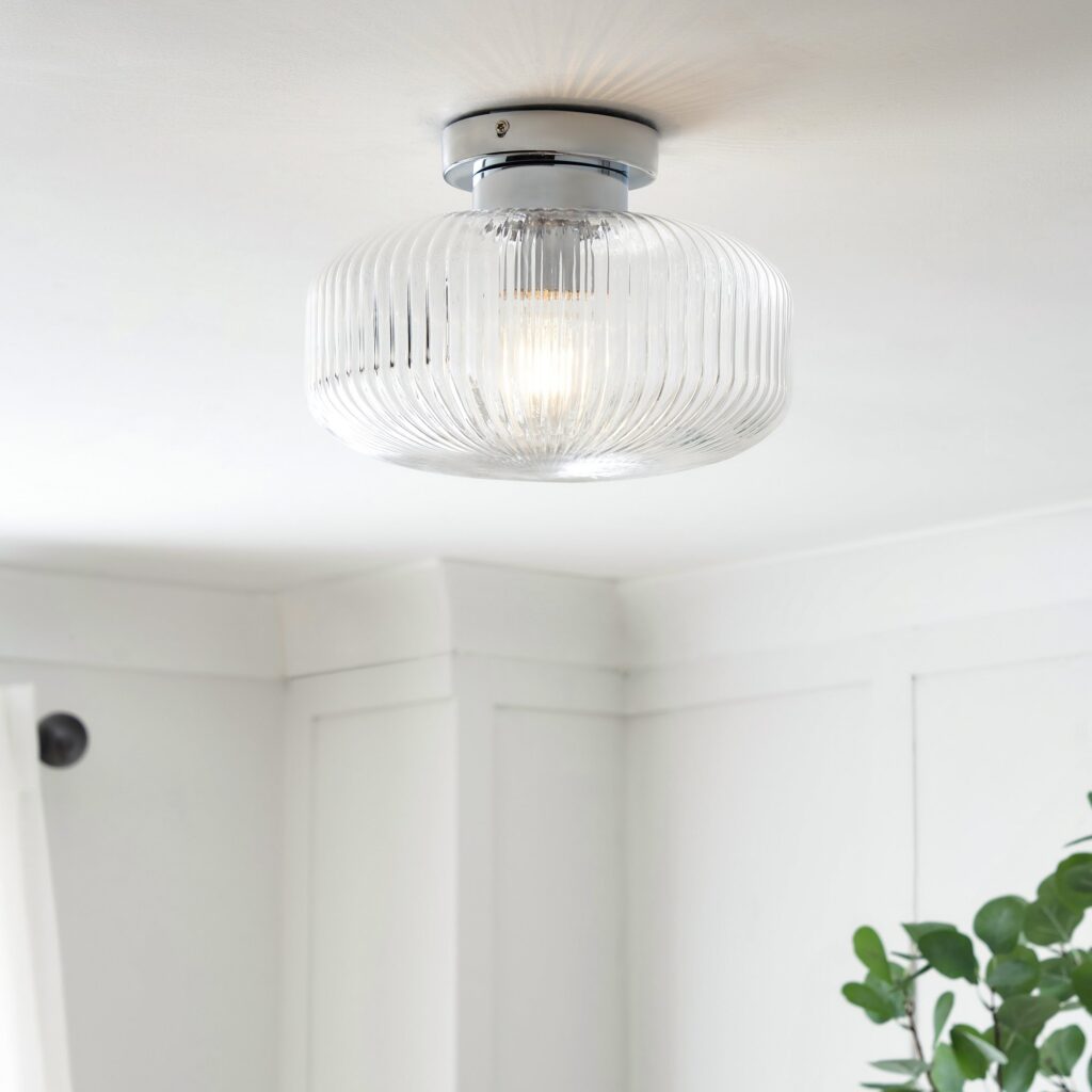 Scala 1lt Ribbed Flush Bathroom Light- Satin Brass/ Chrome