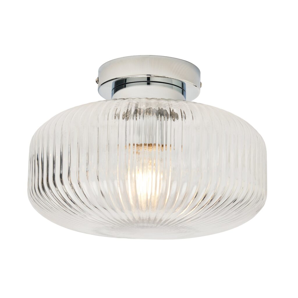 Scala 1lt Ribbed Flush Bathroom Light- Satin Brass/ Chrome
