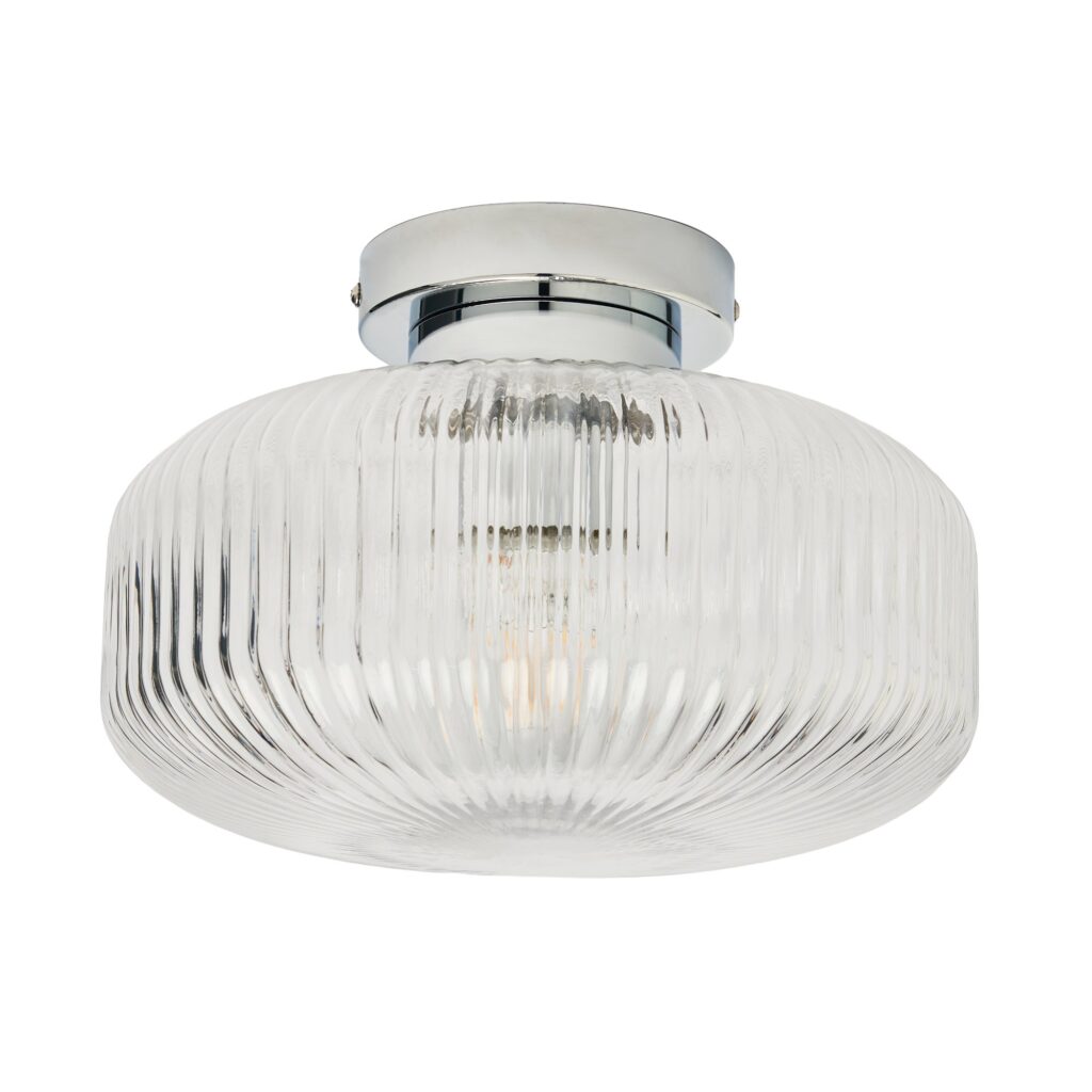 Scala 1lt Ribbed Flush Bathroom Light- Satin Brass/ Chrome
