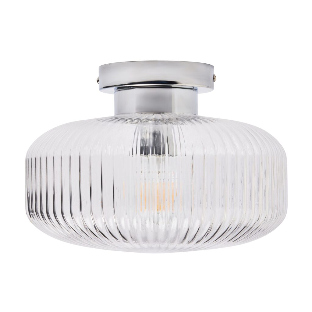 Scala 1lt Ribbed Flush Bathroom Light- Satin Brass/ Chrome