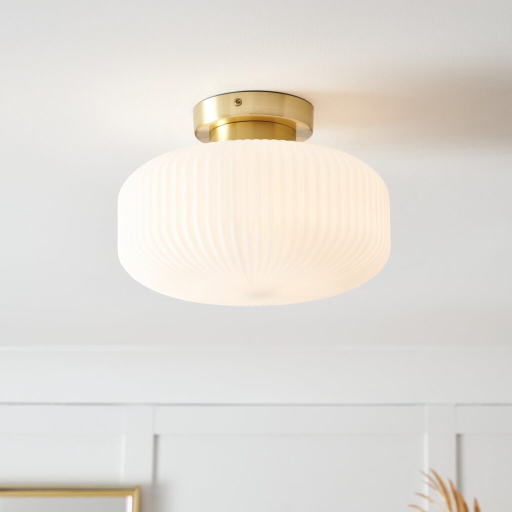 Scala 1lt Ribbed Flush Bathroom Light- Satin Brass/ Chrome