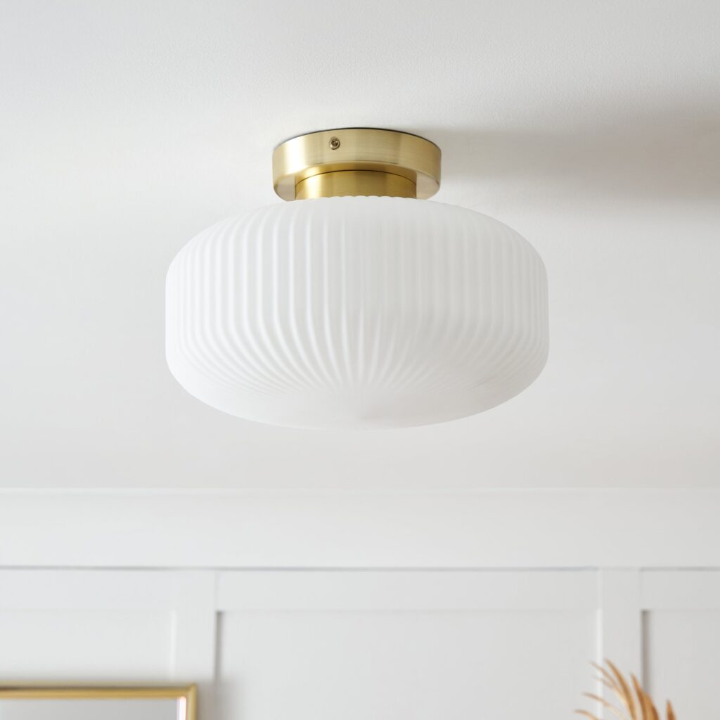 Scala 1lt Ribbed Flush Bathroom Light- Satin Brass/ Chrome