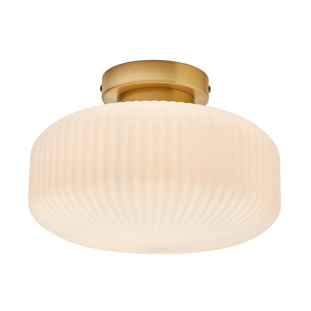 Scala 1lt Ribbed Flush Bathroom Light- Satin Brass/ Chrome