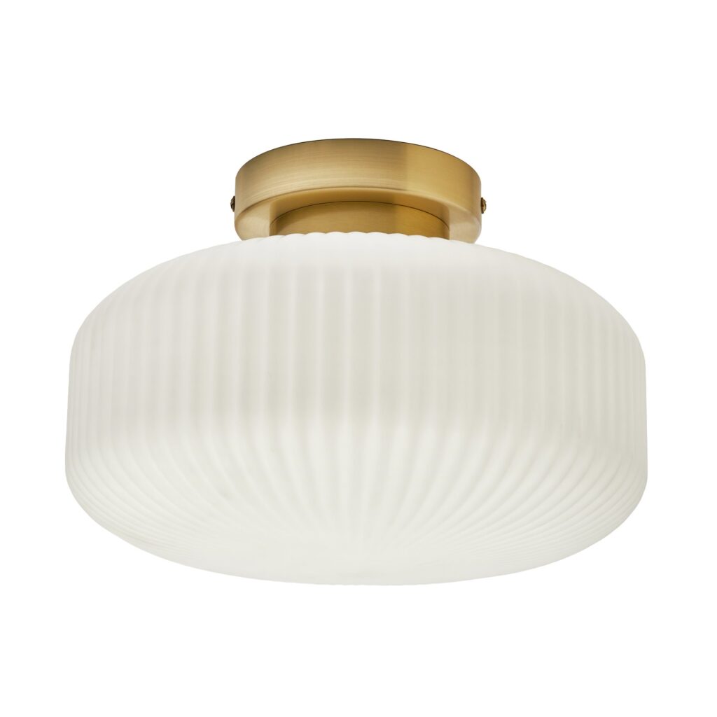 Scala 1lt Ribbed Flush Bathroom Light- Satin Brass/ Chrome