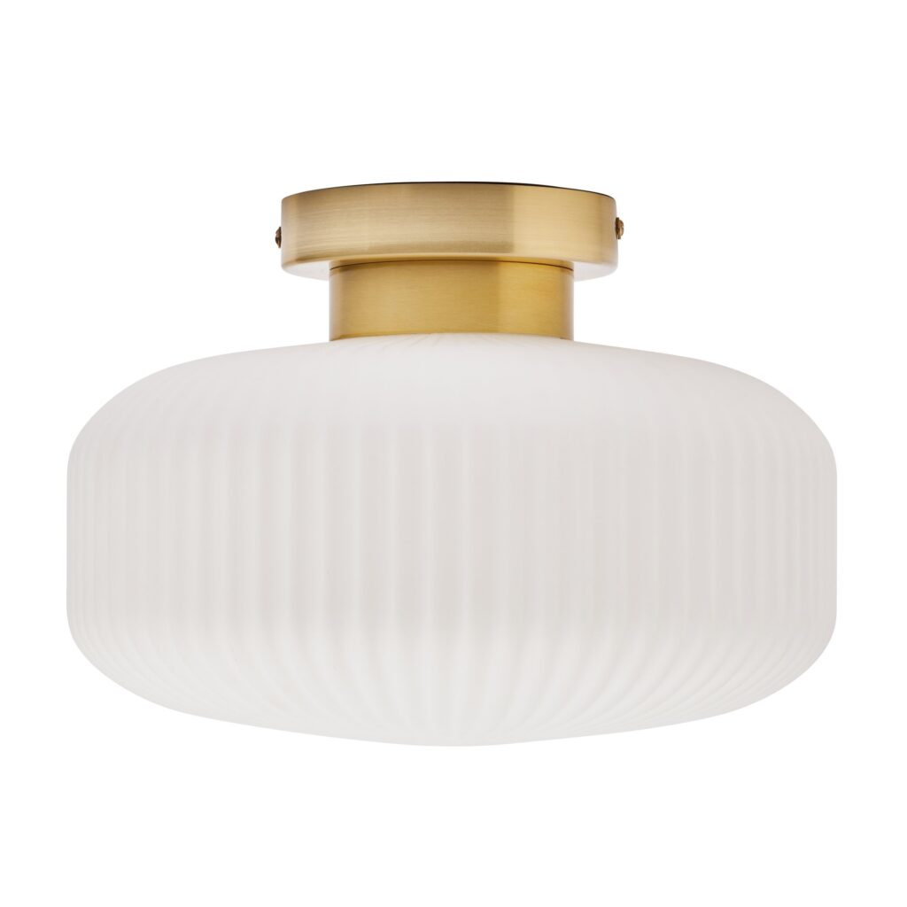 Scala 1lt Ribbed Flush Bathroom Light- Satin Brass/ Chrome