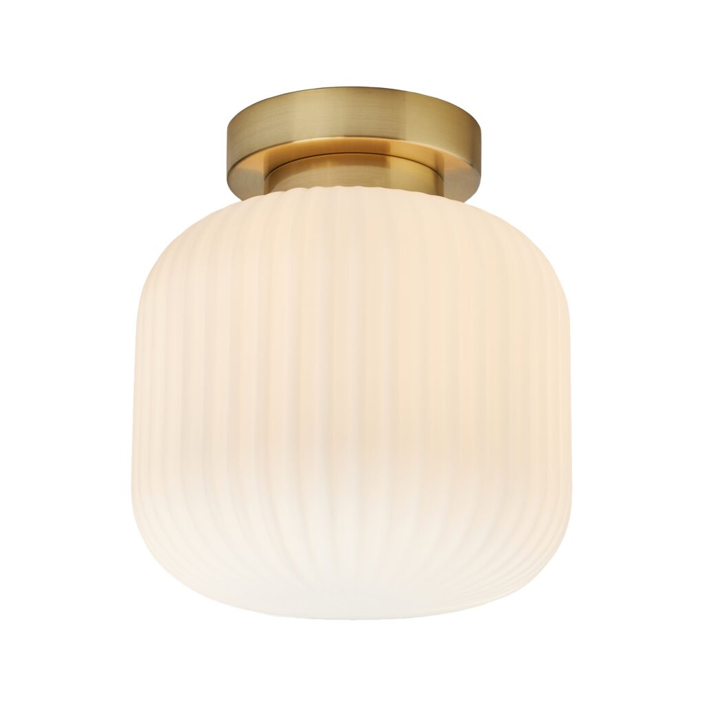 Quebec Ribbed Glass Bathroom Flush Ceiling Light – Chrome/ Satin Brass