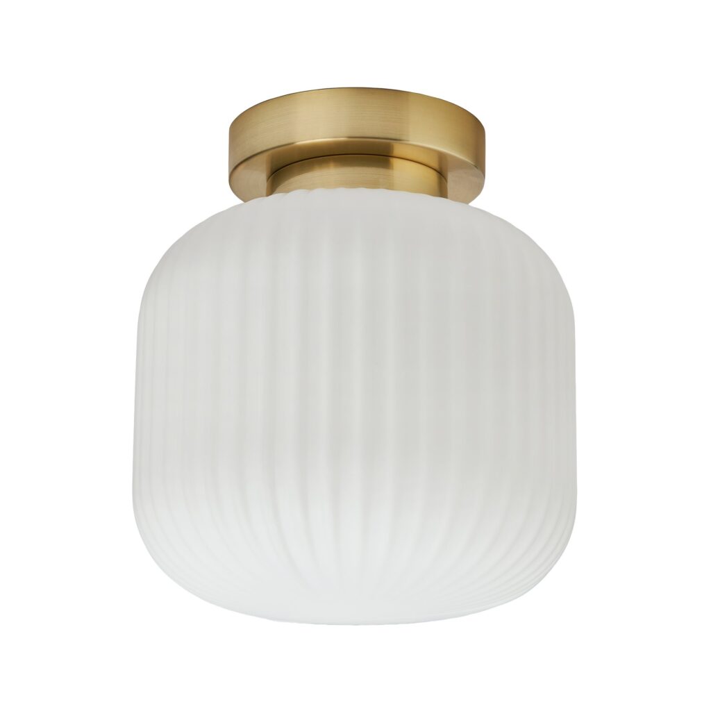 Quebec Ribbed Glass Bathroom Flush Ceiling Light – Chrome/ Satin Brass