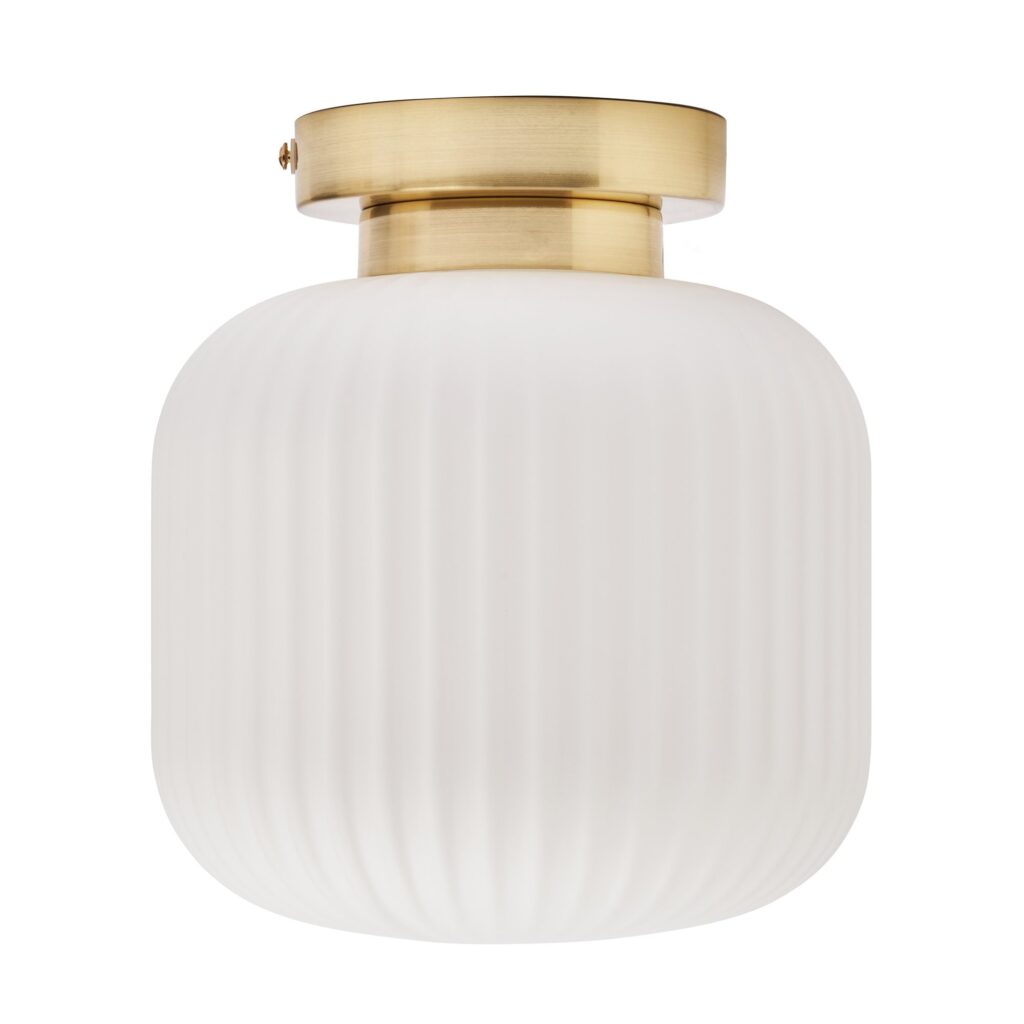 Quebec Ribbed Glass Bathroom Flush Ceiling Light – Chrome/ Satin Brass