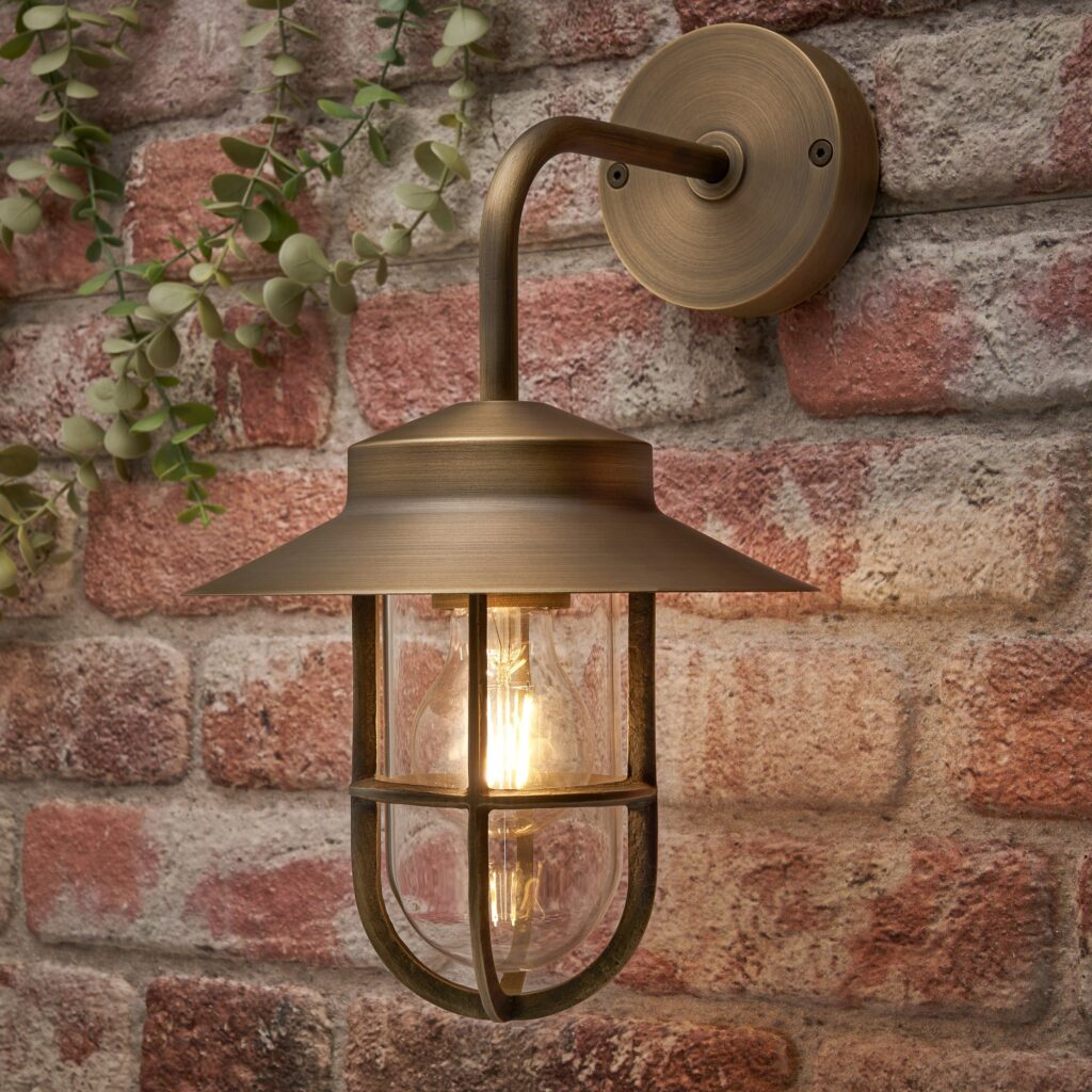 Napier Solid Brass Curved Arm Caged Wall Light – Bronze/ Brass