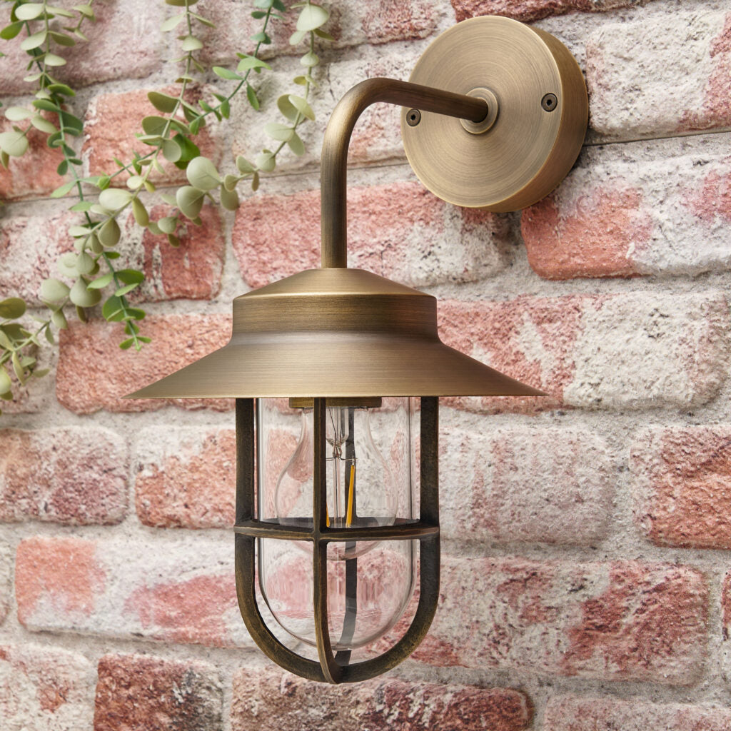 Napier Solid Brass Curved Arm Caged Wall Light – Bronze/ Brass