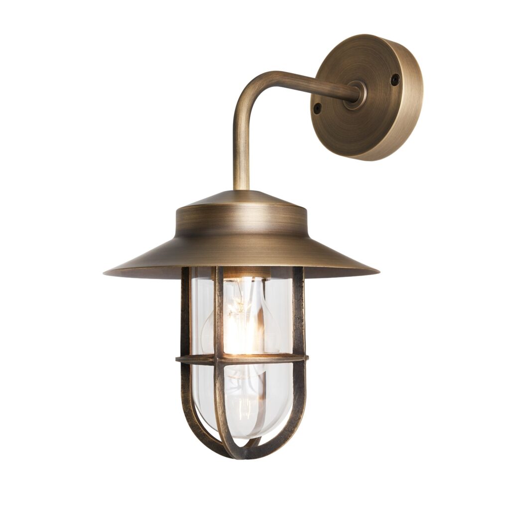 Napier Solid Brass Curved Arm Caged Wall Light – Bronze/ Brass