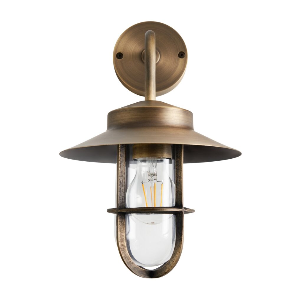 Napier Solid Brass Curved Arm Caged Wall Light – Bronze/ Brass