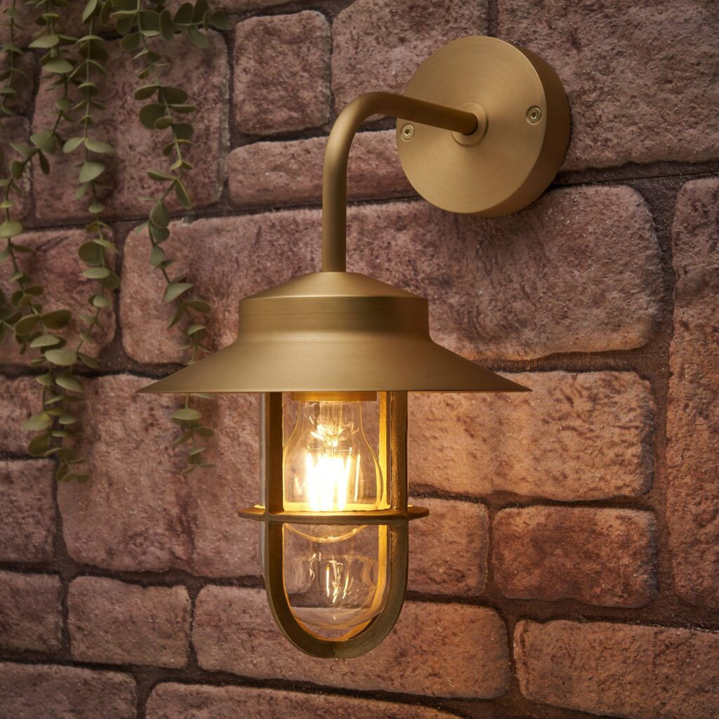 Napier Solid Brass Curved Arm Caged Wall Light – Bronze/ Brass